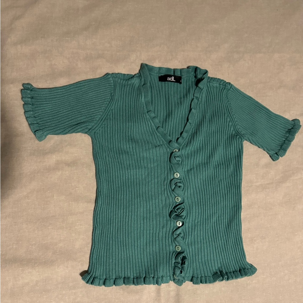 Green ribbed button down top size small